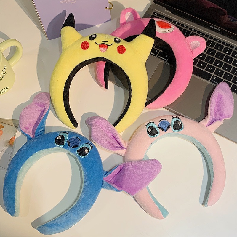 Japanese and Korean Cartoon Cute Stiffy Hairband Women's Face Wash Headband Plush Strawberry Bear Star Kabi Hairband Headwear