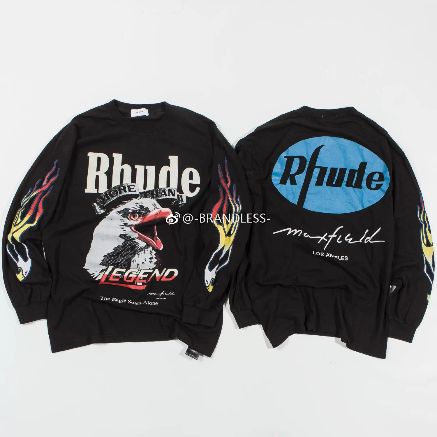 In-Stock Rhude X Maxfield Collaboration La Los Angeles Limited Edition Flame Eagle Long-Sleeve T-Shirt for Men and Women Fotografie QC de pe TAOBAO pe Qualit.ly