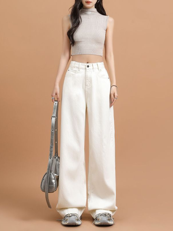 Milky Apricot Lyocell Wide-Leg Jeans for Women 25 Spring and Summer New Loose Slimming Look Draped Tencel Floor-Length Pants