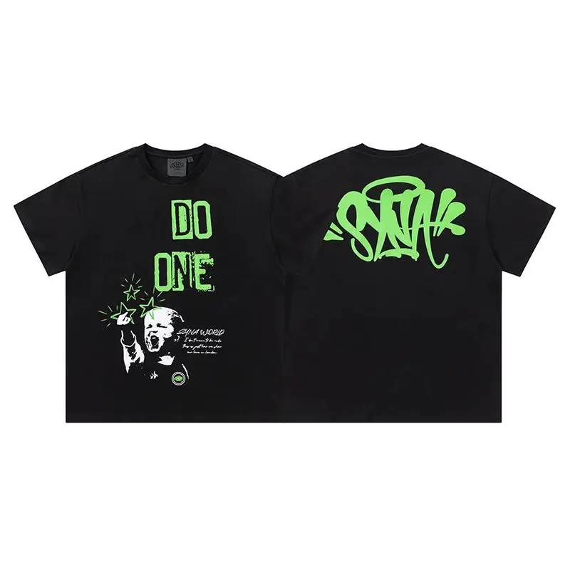 Drill Style Syna World Letter Print Summer Unisex Trendy Casual Versatile Pure Cotton Short-Sleeve T-Shirt Trendy