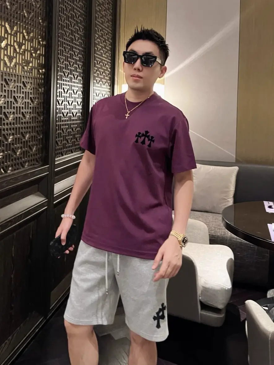 【Cross Candy】Ch Summer Refreshing Limited Color Scheme Couple's Round Neck Loose Short Sleeve T-Shirt Men's Versatile Trendy