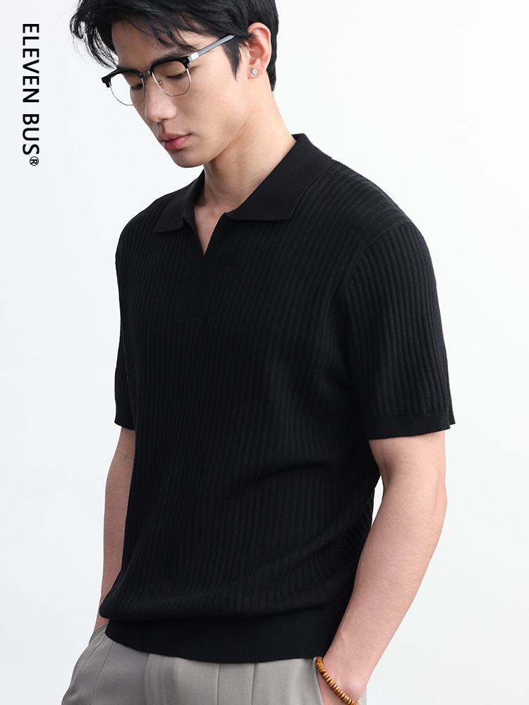 Summer Trendy Retro Light Luxury Men's Casual Polo Shirt High-End Knitted Lyocell Turn-Down Collar T-Shirt Men's Clothing