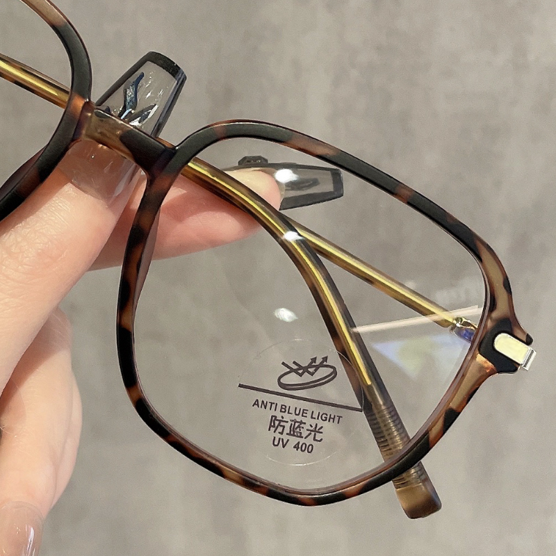 Retro Leopard Print Glasses Myopia Women's Can-match Square and Round Face Plain Slimming Anti-blue Light Flat Large Frame Eye Frame