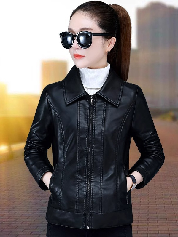 Short Leather Jacket for Women, Fleece-Lined and Thickened, 2026 New Autumn and Winter Fashion, Turn-Down Collar Women's Top