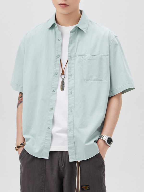 Mingge | 2024 Summer New Solid Color Short-sleeved Shirt Thin Japanese Fashion Brand Loose Casual Workwear Shirt for Men