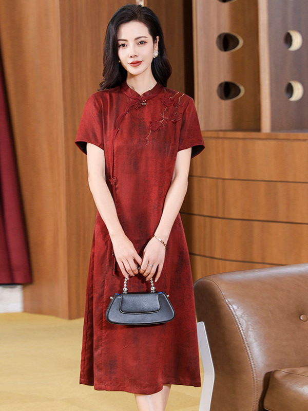 Hangzhou Hualuo Silk Xiangyun Yarn dress Women's Summer High-end Mulberry Silk Festive Elegant National Style Mother Skirt