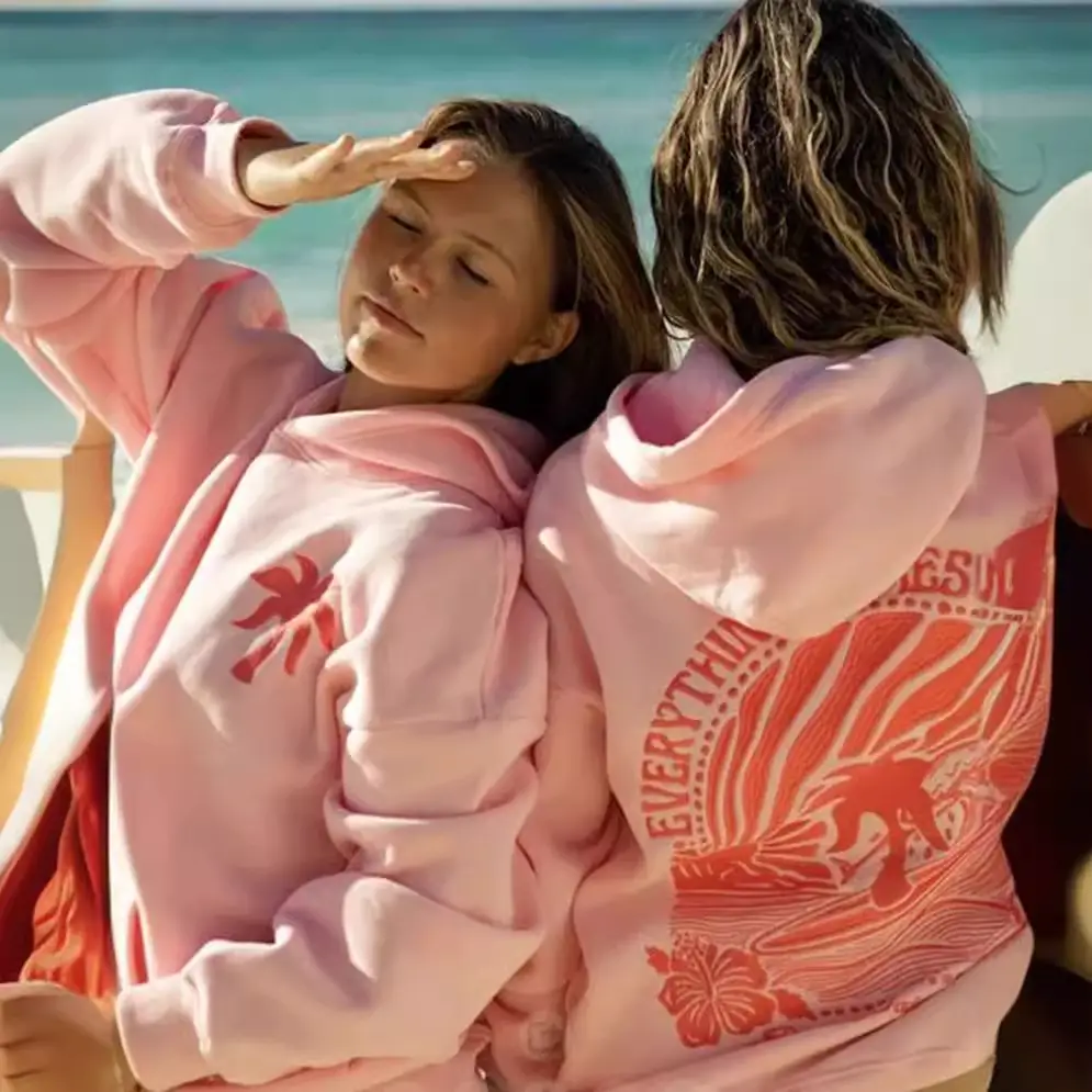 Europe and the United States sweater foreign trade youth sweater pink palm bubble sleeve hoodie