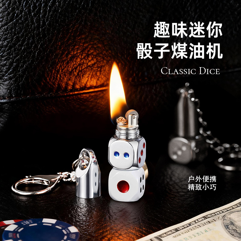 T010 Mini Fingertip Toy Luminous Dice Small Kerosene Lighter Creative Keychain Pendant Lighter