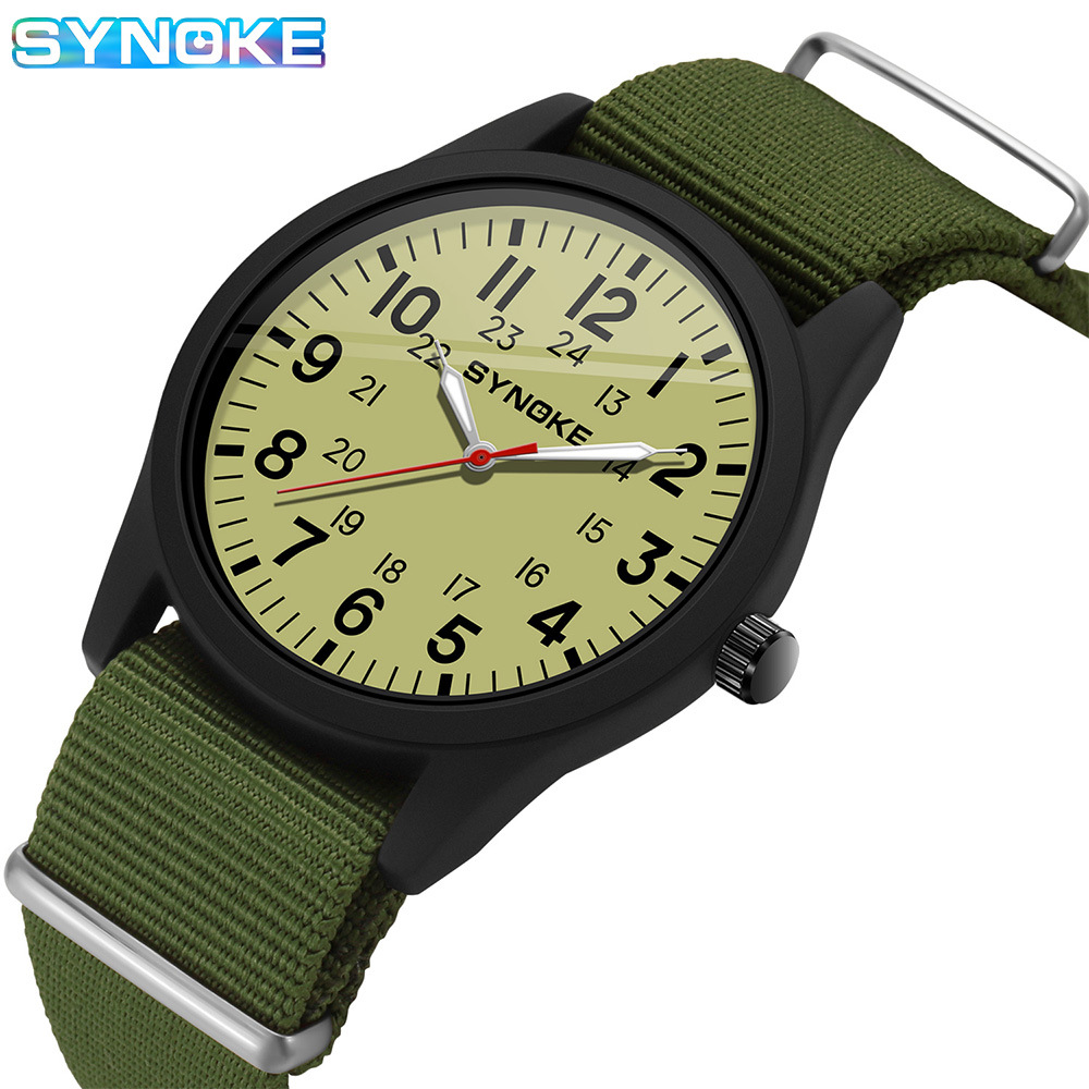 SYNOKE men's sports quartz watch fashion business waterproof student large number simple nylon strap men's watch