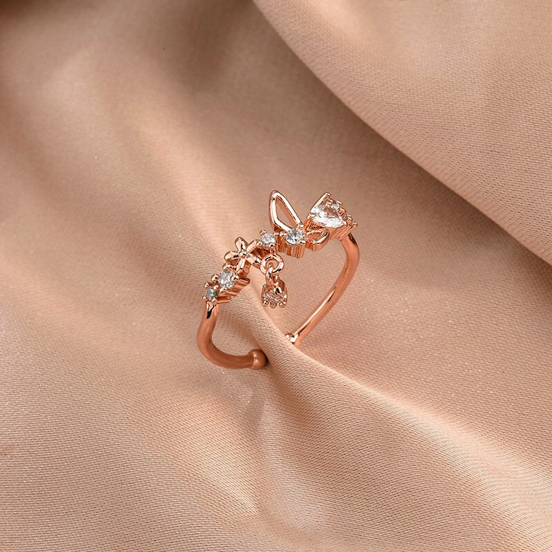 [Real Gold Electroplating] Color-preserving Micro-inlaid Zircon Flower Opening Fashion Index Finger Ring Women's Instagram Popular Internet Red Ring
