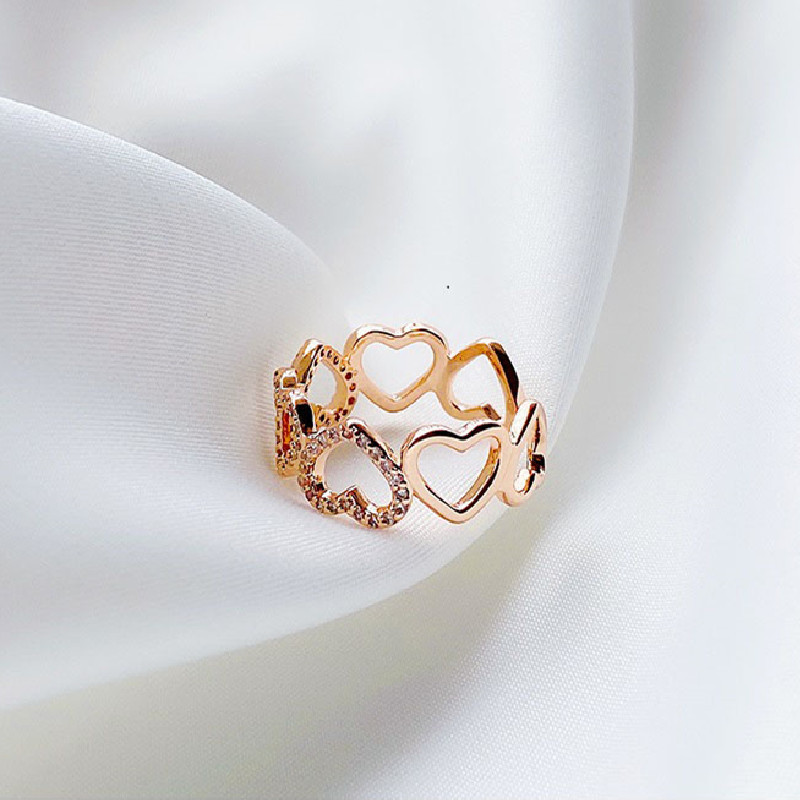 Copper Inlaid Zircon Dongdaemun Internet Celebrity New Love Ring Female ins Hollow Niche Design Sweet Style Food Finger Ring