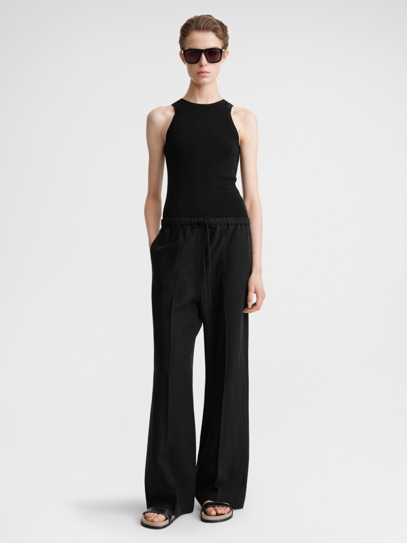 Longmei Drawstring Elastic Waist Wide-Leg Pants for Women 2026 Spring and Summer New Tot Style Simple Commuter Casual Straight-Leg Trousers