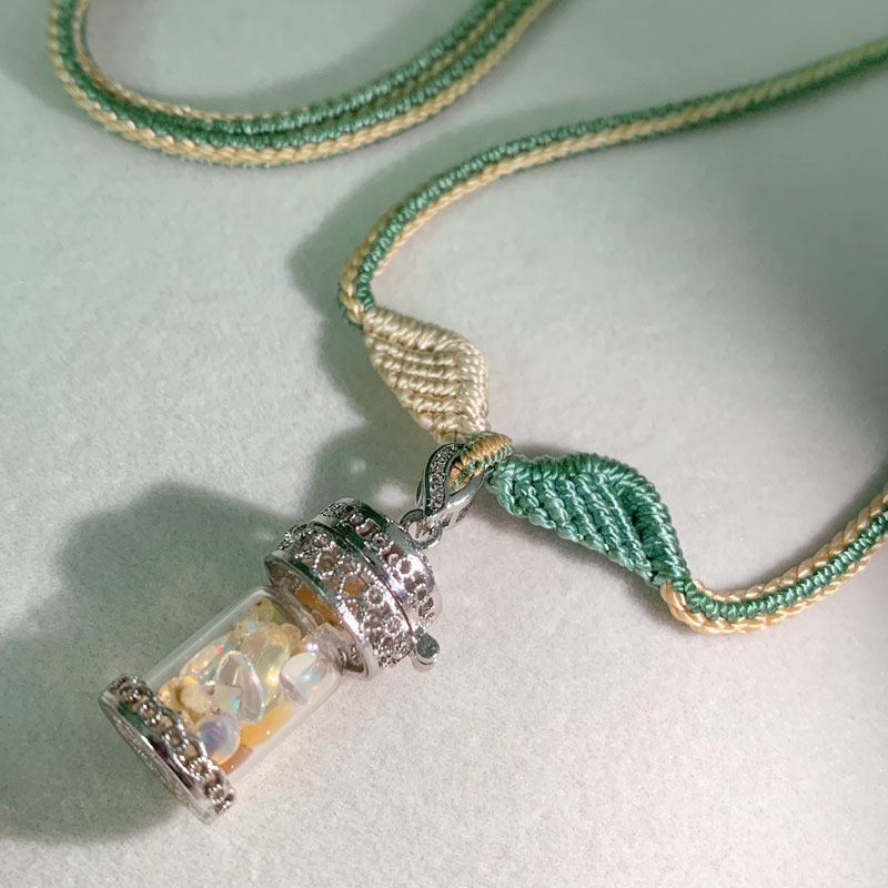 Opal Stone Wish Bottle Lucky Bottle Lanyard Angel Wings Opal Stone Mini Glass Pendant Necklace Adjustable