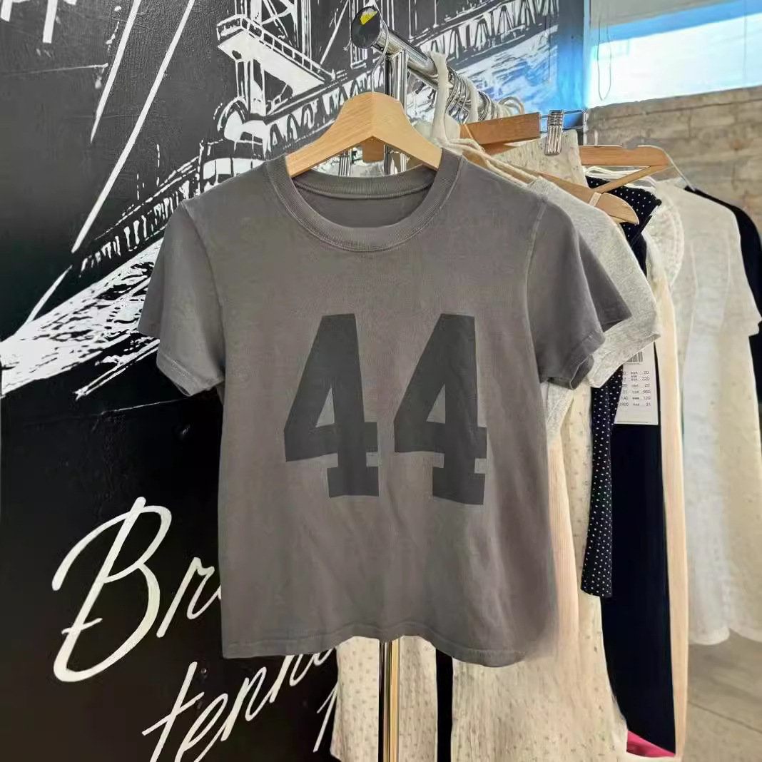 Brandy BM new American round neck charcoal gray 44 digital printing short sleeve T-shirt bm loose slim top women