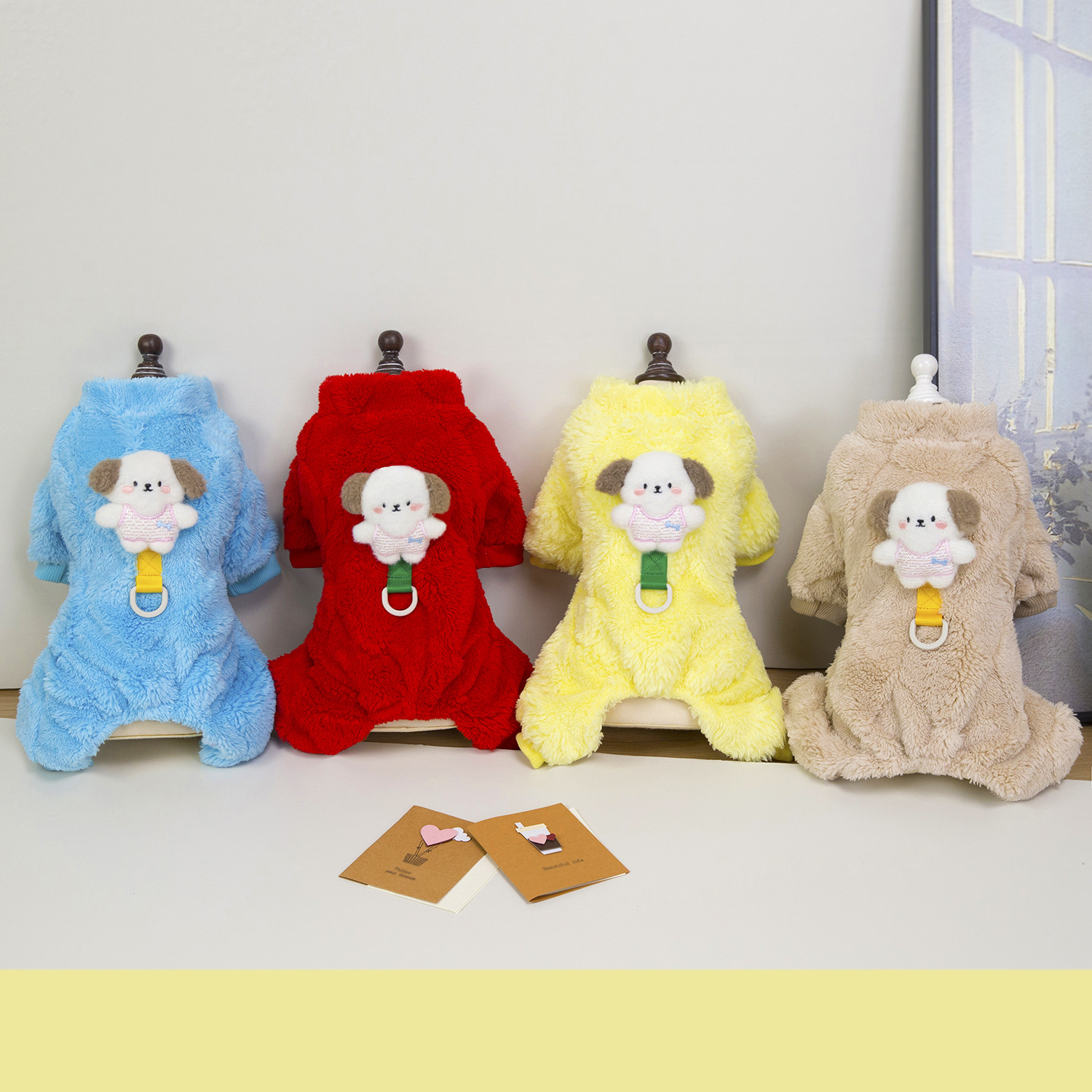 Warm Autumn and Winter Fleece Four-Legged Dog Clothes for Teddy, Leash-Compatible Bichon, 25 Small Dog Plush Four-Legged Fleece Clothes