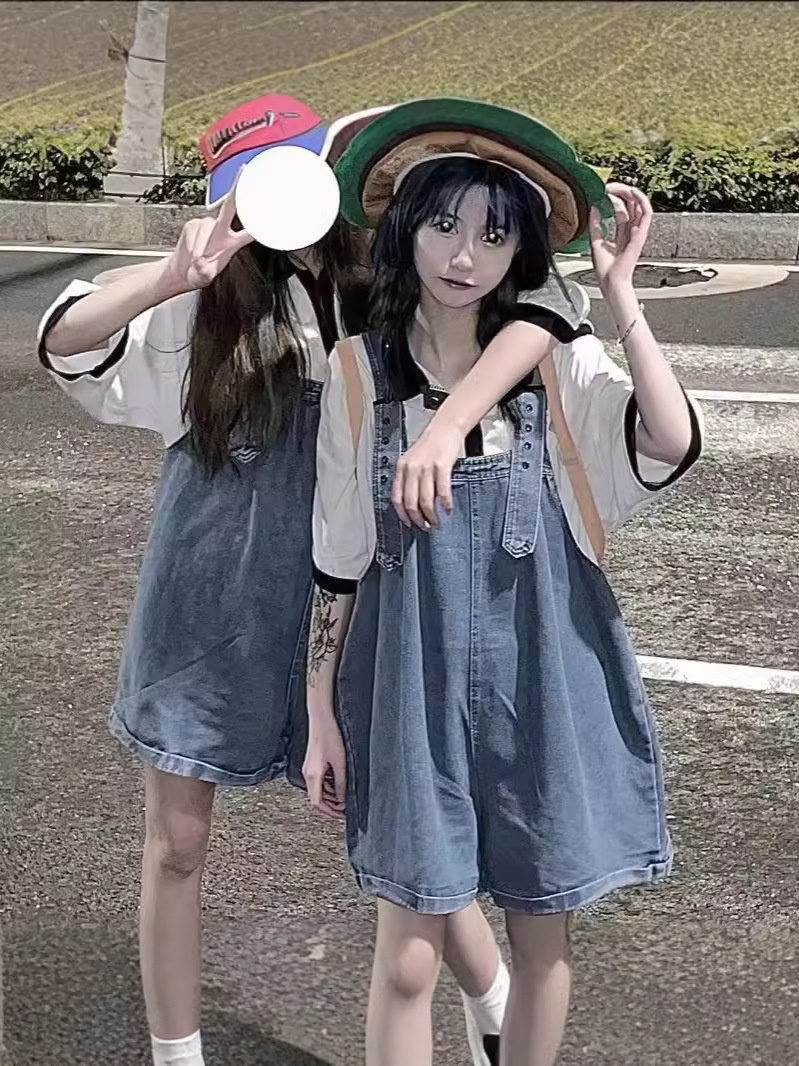 2026 Spring/Summer New Korean Style Loose Denim Overalls for Women - Stylish, Youthful, Slimming, and High-End Feel