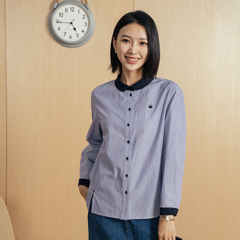 YUN women's pure cotton shirt spring solid color women's shirt commuter top casual long sleeve light mature elegant women's shirt