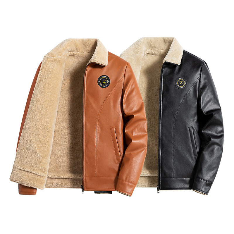 Men's Autumn and Winter New Thickened Leather Men's Fashionable Retro Motorcycle Jacket Men's fleece-lined Lapel Cotton-padded Coat Winter