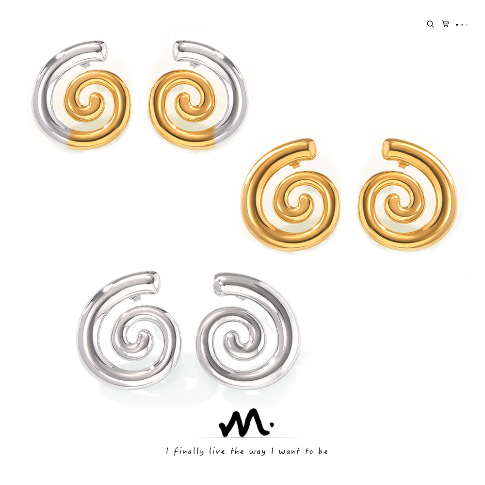 Korean-style geometric spiral design earrings creative fashion trend personality titanium steel gold-plated casual wind earrings