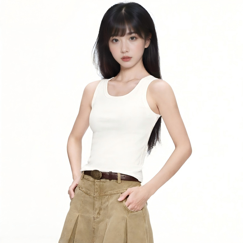 White U-Neck Camisole for Women, Slim Fit, Flattering, Trendy, Spring/Summer 2025 New Style, Suitable for Layering or Wearing Alone