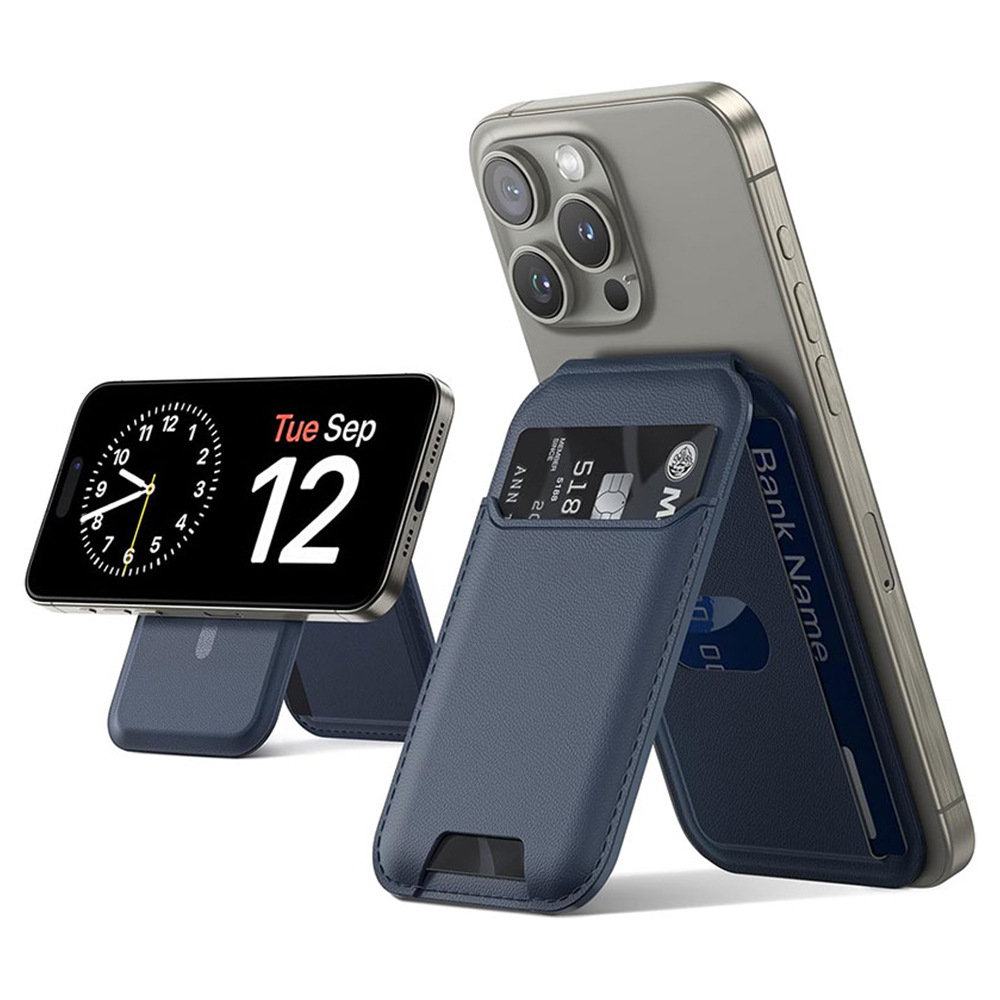 Custom Magnetic Card Holder, Foldable Pu Leather Card Holder with Card Slot and Stand, Magsafe Magnetic Stand Card Holder