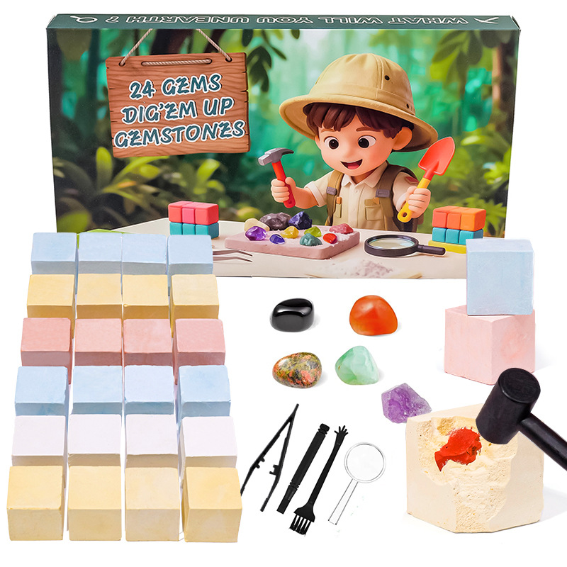 Natural Crystal Raw Stone Blind Box Kidsren's Poke Fun Hole-In-The-Wall Cross-Border Christmas Advent Calendar Set Box Customization