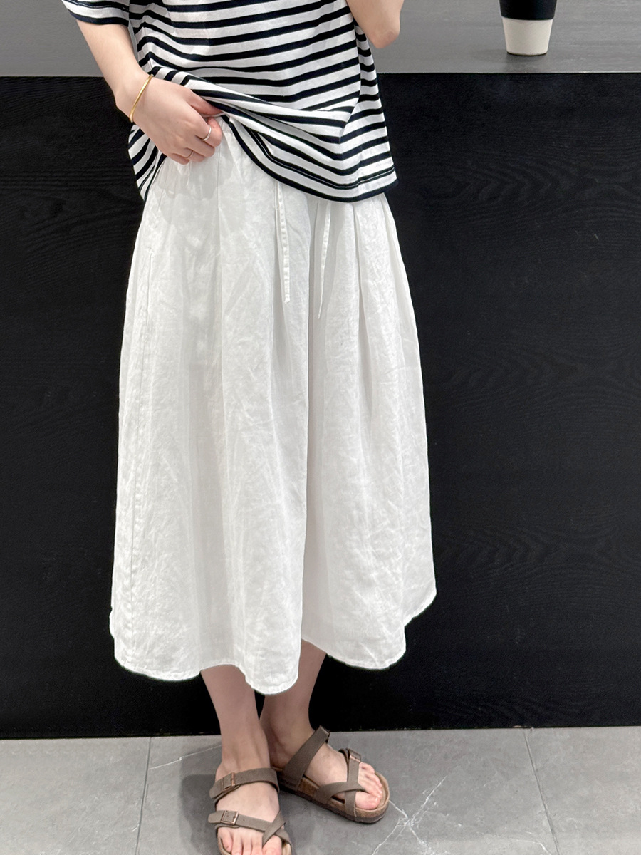 Sutin New Product 100% Linen A-Line Skirt for Women, Versatile, Flattering, Elastic Waist, Pure Linen