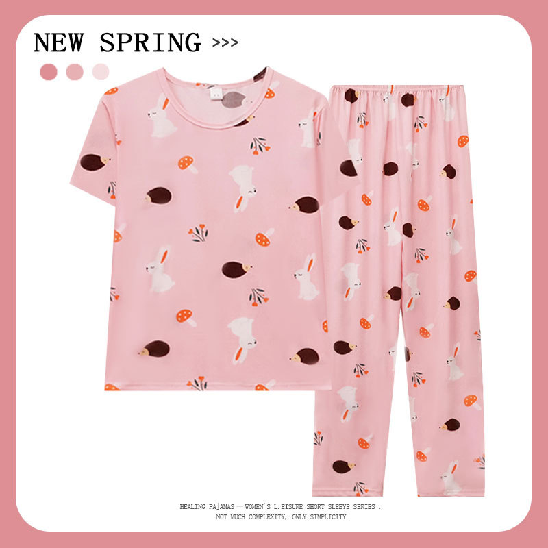 Summer Pajamas Women's Japanese Style Short-sleeved Trousers Crew Neck Sweet Printed Mushroom Cute Age-reducing Thin Home Clothes suit