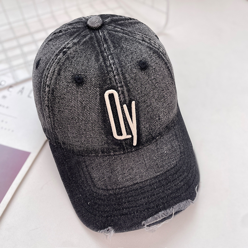 Korean Style Fashionable Raked Baseball Cap Women's Washed Denim Letter Sunshade Cap Men's Vintage Embroidered Face Showcase Cap