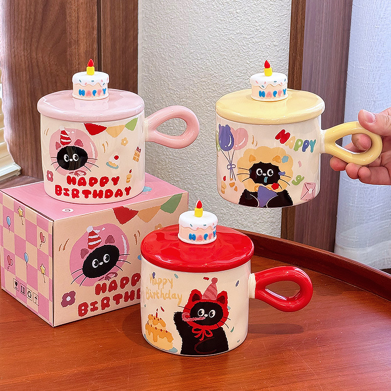Cute Cat Birthday Gift Box Mug High Color Value Office Girl Water Cup for Best Friend Accompanying Gift