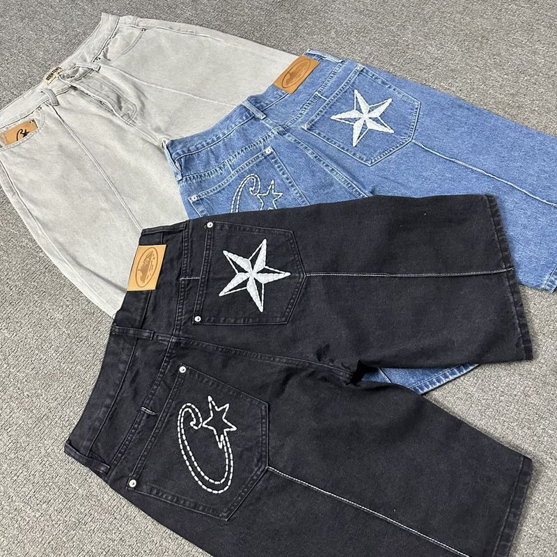 Corteiz Alcatraz Jeans New Star Embroidered American Style High Street Vintage Old Casual Pants Trendy