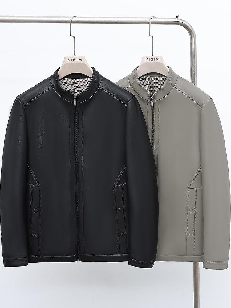 Vertical Collar Napa Soft Leather Men's Winter 90 White Duck Down Casual Motorcycle Style Men's Leather Jacket Coat PY637