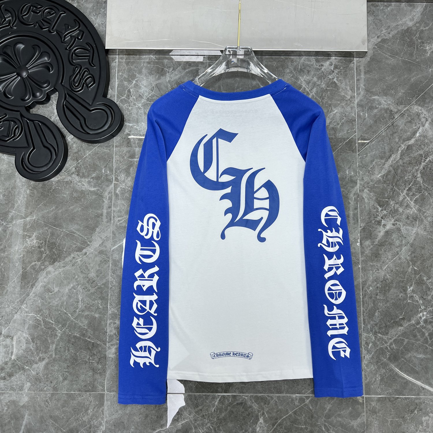 2024Chrome Hearts Horse Hoof Print Color-Blocked Raglan Long-Sleeved T-Shirt Breathable and Quick-Drying, Same Style for Men and Women