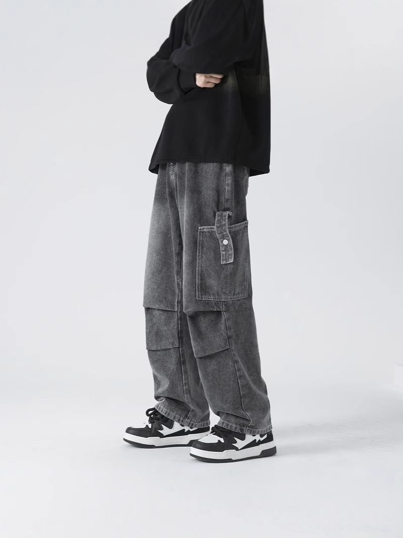Customized Washed Retro High Street Work Jeans for Men Spring American Fashion Brand Vibe Straight Casual Long Pants