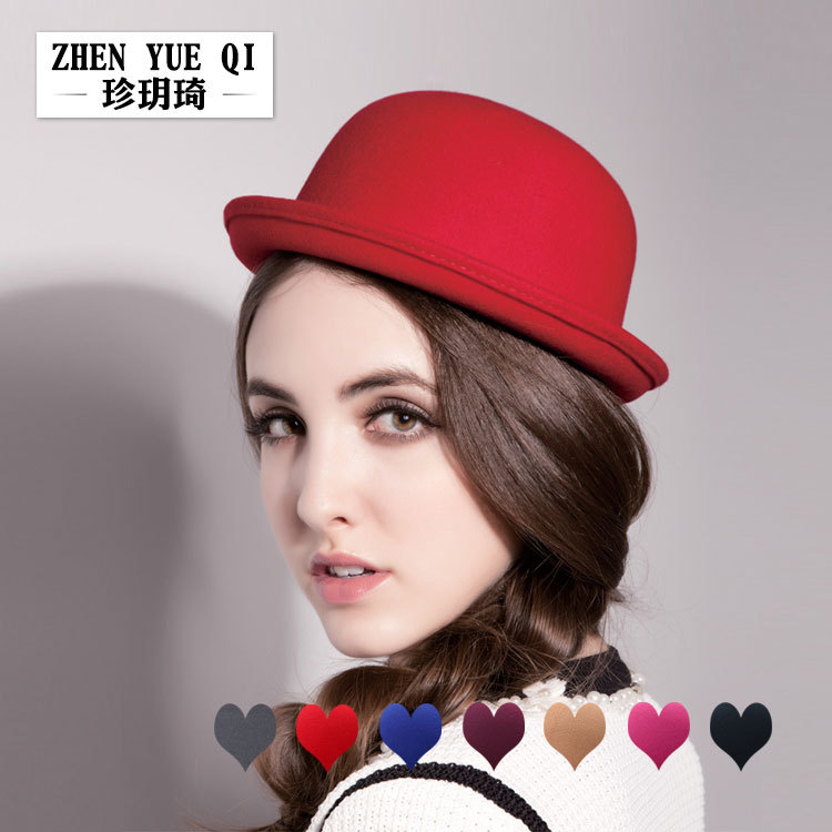 Zhenyueqi Autumn and Winter Parent-child Hat Women Children's Dome Imitation Wool Woolen Felt Hat Children's British Top Hat
