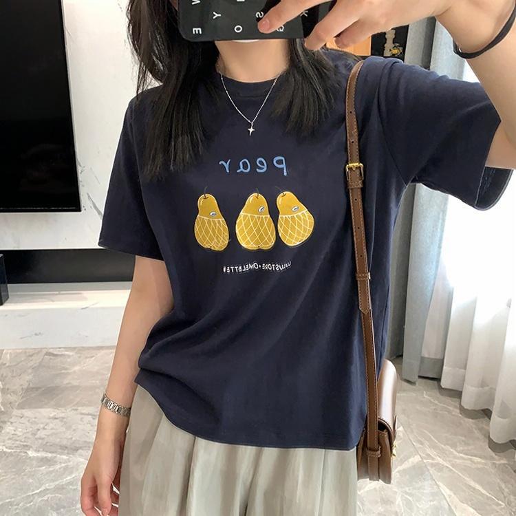 Korean Simple Elegant Loose Korean Style Cartoon Printed Short-sleeved T-shirt Women's 2025 Summer New Fashionable Top