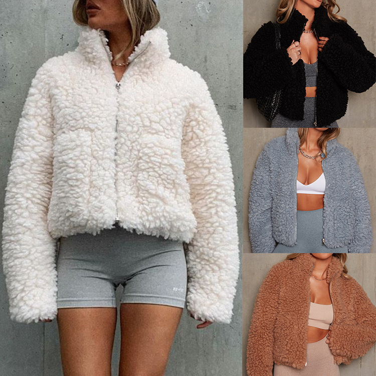 2024 Autumn/Winter European and American Women's Fashion Amazon Plush Cardigan Short Jacket Lambswool Coat for Women Fashionable and Versatile