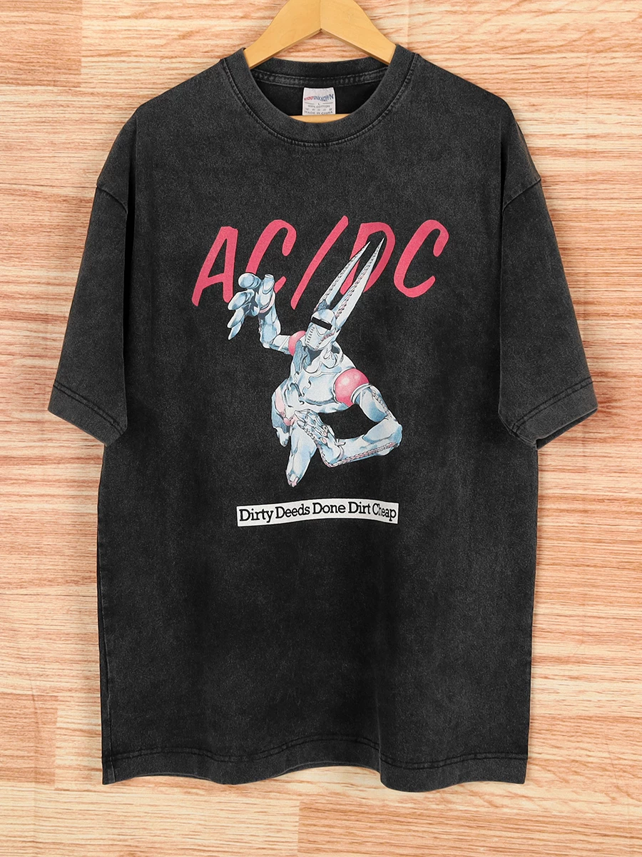 Jojo's Bizarre Adventure Acdc Araki Hirohiko President D4C Washed Cotton Short Sleeve Men's T-Shirt Shirt Foto QC de TAOBAO na Qualit.ly