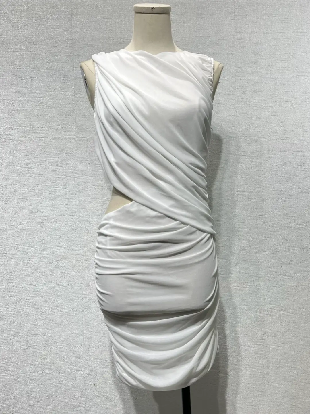 Summer dark European and American R style O pleated hollow waist women's slim fit hip hugging close fitting sleeveless sexy dress