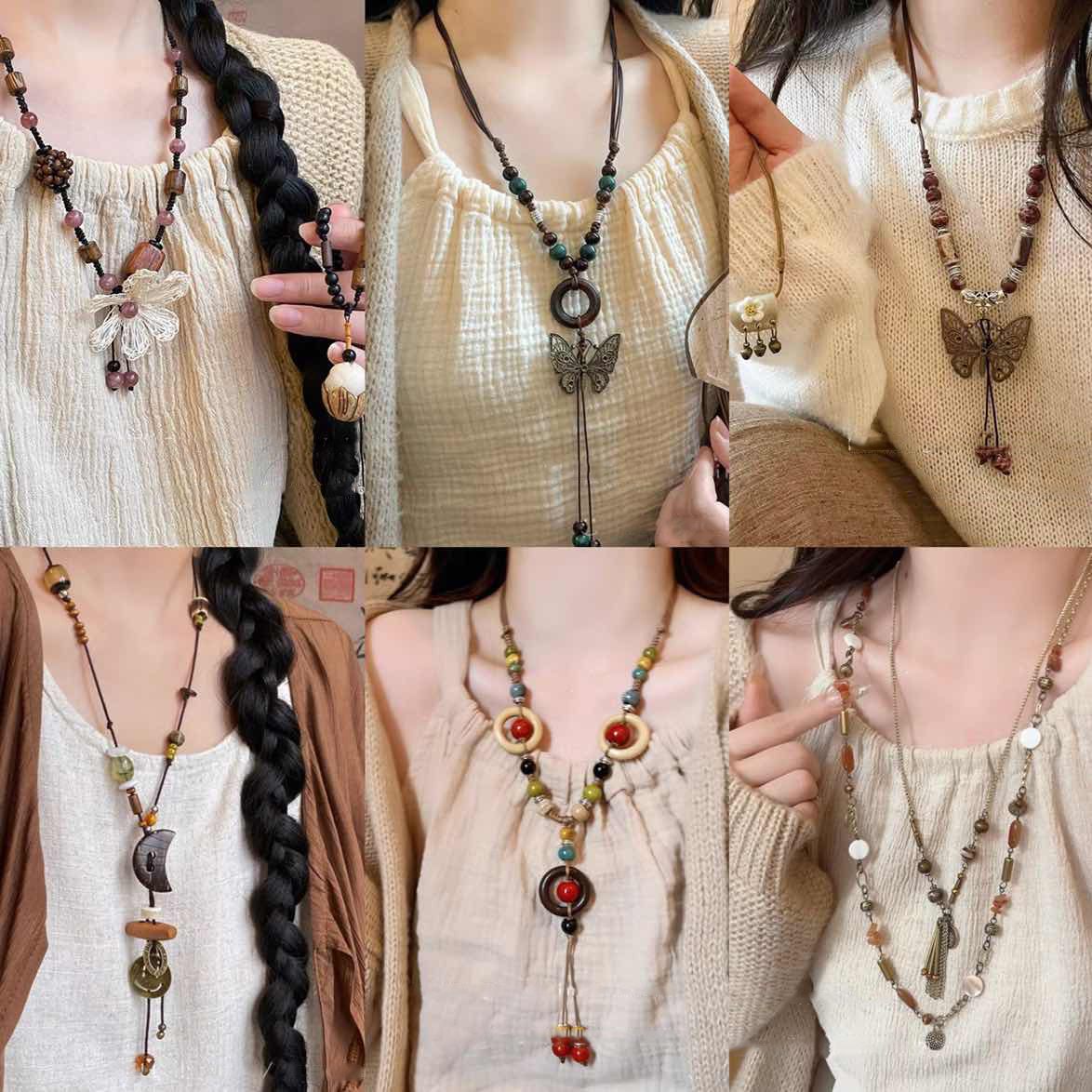 Bohemian Holiday Feather Flower Tassel Necklace Vintage All-match Geometric Long Necklace New Chinese Style Necklace