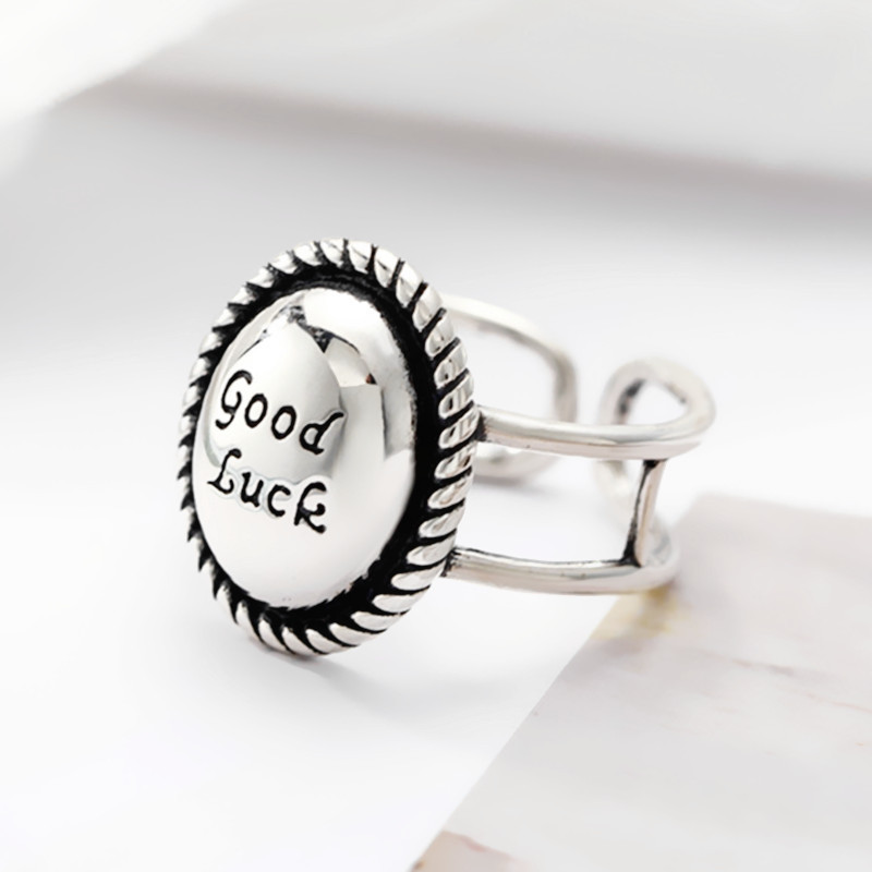 Double-layer Twist Oval Ring Personalized Vintage Letter Open Ring Women's Korean-style Dongdaemun Fashionable Finger Ring