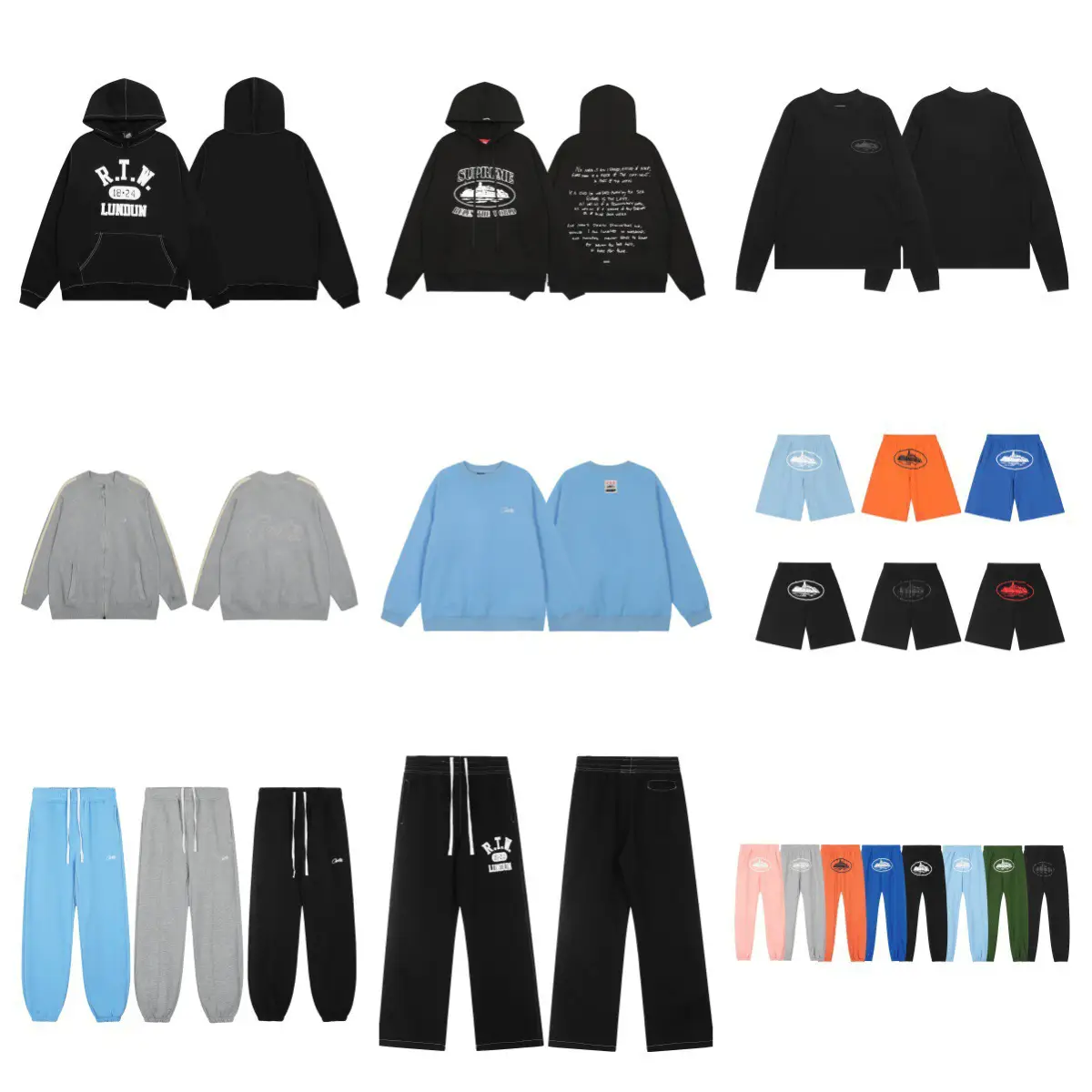 Cross-Border European and American High Street Fashion Crtz Letter Logo Printed Hooded Sweatshirt Suit for Men and Women