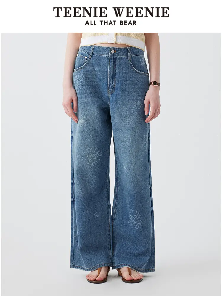 Teenieweenie Bear Women's Clothing Denim 2025 Summer New arrival Cotton Silk Blend Casual Print pants