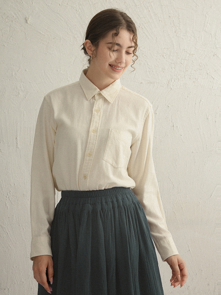 【Clearance Bargain】Spring New Women's Long Sleeve Simple Commute Casual Versatile Vintage Pure Cotton Brushed Soft Style