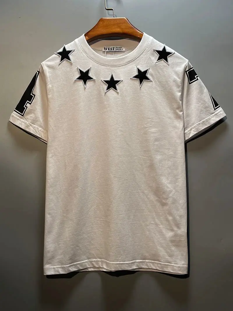 European Station Scarf Five-Pointed Star Design Loose Women's Short-Sleeved T-Shirt Men's Trendy Brand Stylish Fashion Summer Couple