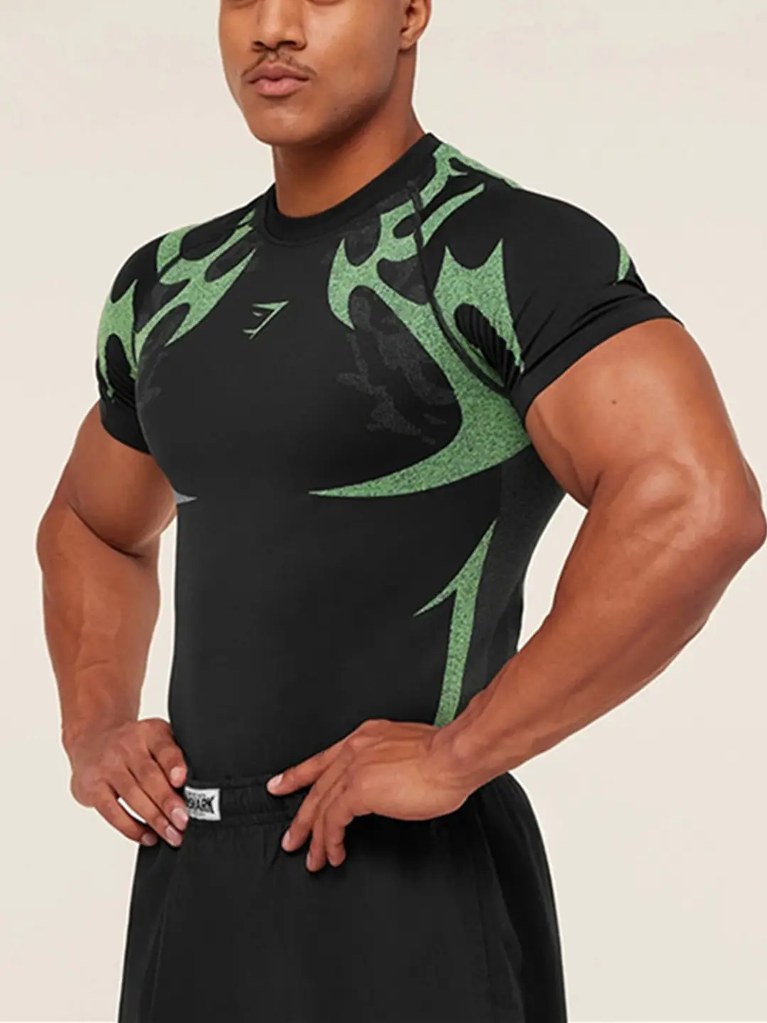 Men's Athletic Short-Sleeve T-Shirt, American Style Trendy Brand, Fitness, Muscle, Gym, Quick-Drying, Breathable, Elastic, Tight-Fitting Cuffs