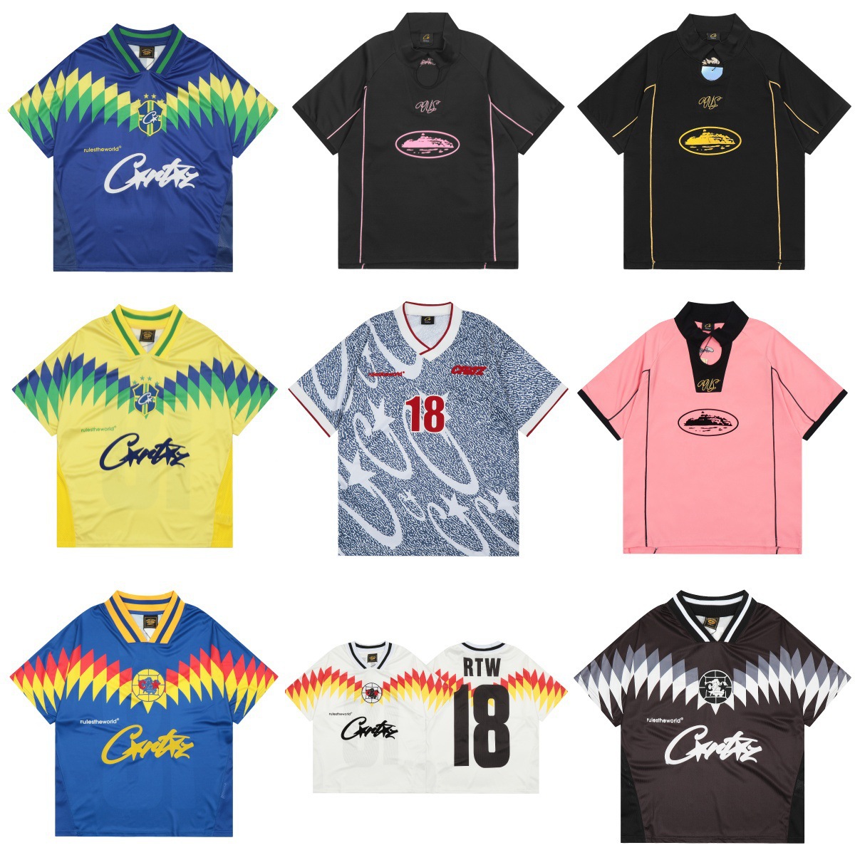 Corteiz Cross-Border Short-Sleeved Patchwork Color-Blocking Quick-Drying Soccer Jersey Street High Street European and American Unisex T-Shirt Summer