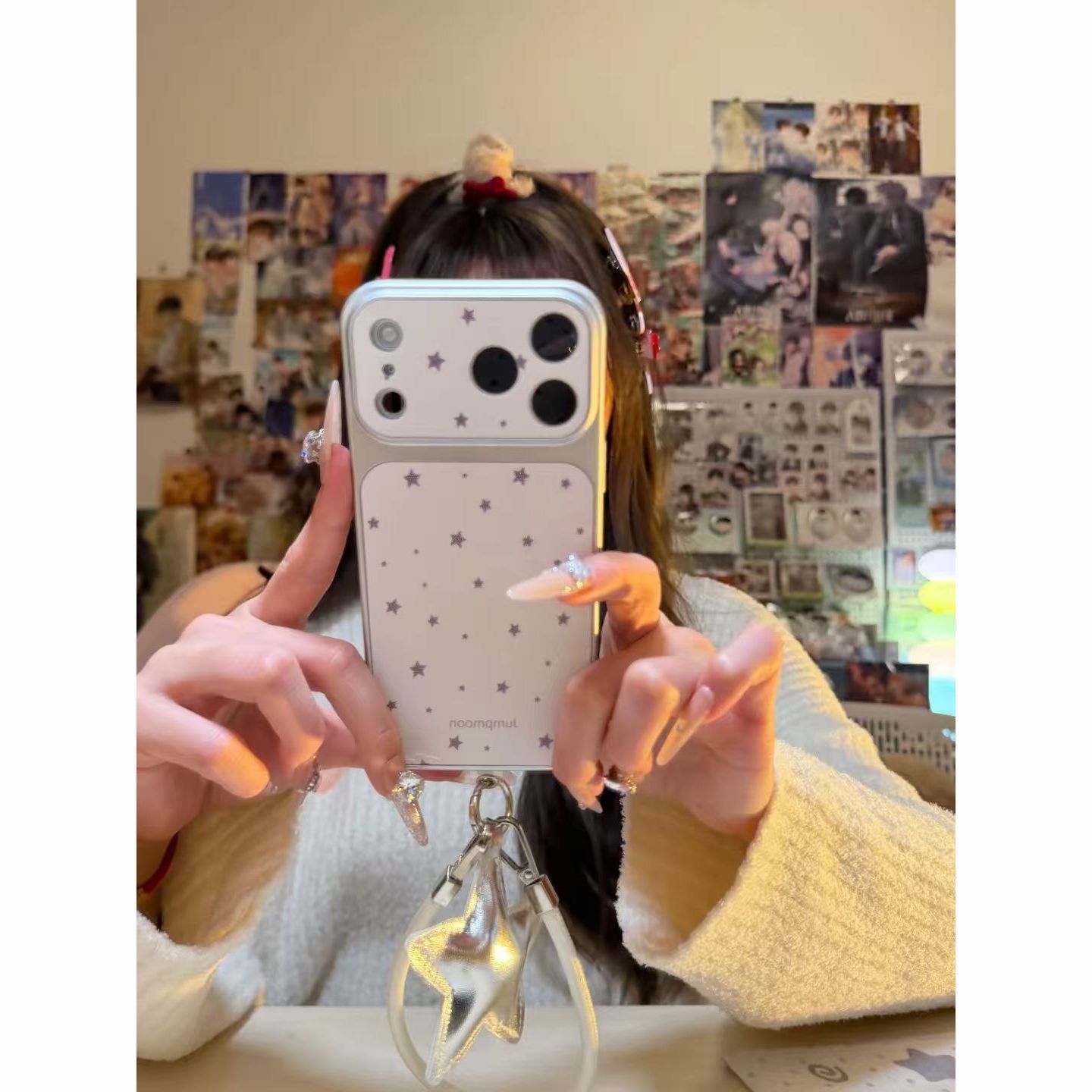 English Little Star Big Window Case for Apple 17 Pro Max Phone Case 16 Silver Frame 15 Corning Case 11 Full Cover 13