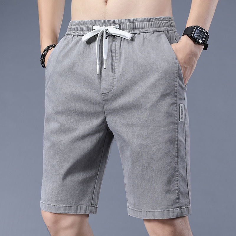 2023 Summer Elastic Imitation Denim Shorts Men's Casual Pants Summer Thin Elastic Pants Men's Loose All-match