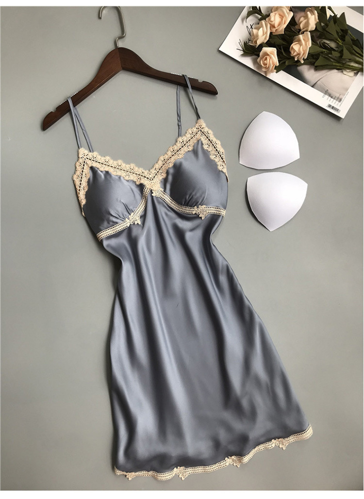 Cross-border European and American Sexy Underwear Silk Sexy Nightgown Temptation Sling Nightgown Home Clothes Female Sexy Lace
